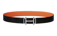 HERMES Modern Silver Buckle Togo Calfskin Double Sided Leather Belt Women's Black Width 3.2cm