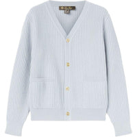 Loro Piana FW24 Solid Color V-Neck Single-Breasted Long-Sleeved Dew Drop Blue Kids'