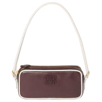 MIU MIU Calfskin Shoulder Bag Women's Heather Wood With White Accents
