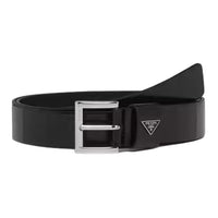 PRADA Logo Pin Buckle Leather Belts Men's Black/Silver 3CM