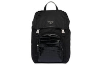 PRADA Recycled Nylon Yarn Mixed With Crocodile Leather Backpack Men's Black