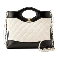 CHANEL Shiny Lambskin Shoulder Bag Crossbody Bag Handbag Mini Women's White & Black