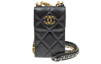 CHANEL Leather Chain Bag Cell Phone Pouch Women's Black