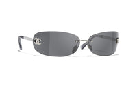 CHANEL Metal Irregular Shape Sunglasses Women's Silver