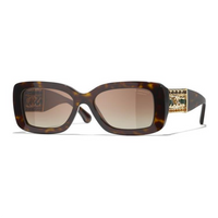 CHANEL Resin Metal Calfskin Rectangular Sunglasses Unisex Brown