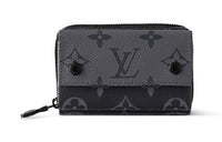 LOUIS VUITTON Coated Canvas Cow Leather Patchwork Trim Wallet Men's Black & Gray