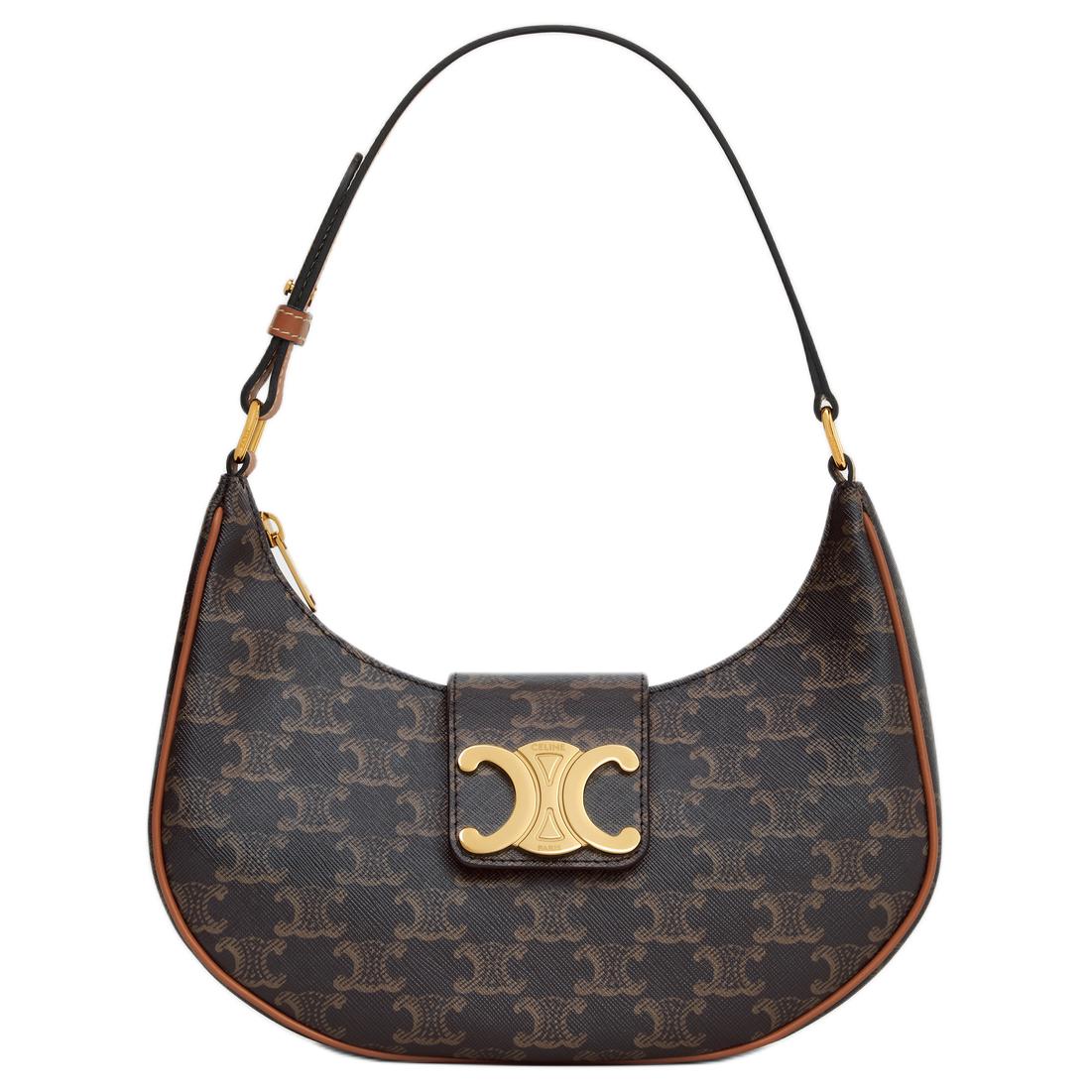 CELINE AVATriomphe Canvas With Calfskin Handbag, Shoulder Bag Regular Women's Brown