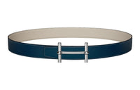 HERMES Silver Buckle Togo Calfskin Double-Sided Leather Belt Women's Blue Width: 3.2cm