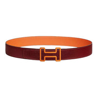 HERMES Leather Belts Unisex Rouge Red/Orange Width 3.8cm