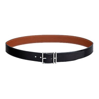 HERMES Eyelet Design Leather Belts Men's Black Width: 3.2CM