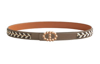 HERMES Leather Belts Women's Elephant Grey/multi-color Stitching