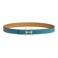 HERMES Calfskin Leather Belts Women's Blue 2.4CM