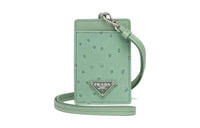 PRADA Ostrich Leather Card Holder Women's Light Green