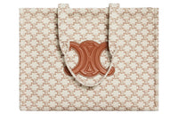 CELINE Triomphe Canvas With Calfskin Canvas Bag Handbags Large Size Women's White/Brown
