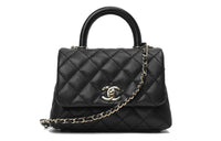 CHANEL COCO Handle Grained Embossed Cow Leather Handbags Shoulder Bags Mini Women's Black