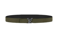 LOUIS VUITTON Letter Decoration Smooth Buckle Leather Belts Unisex Green Width: 3.5cm