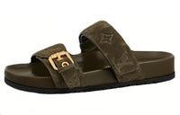 LOUIS VUITTON Bom Dia Rubber Sole Slide Slippers Men's Dark Green