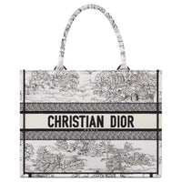 DIOR BookTote Cotton Tote Bag Shopping Bag Handbag Medium Size Women's White & Black