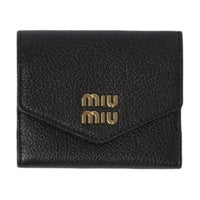 MIU MIU Calfskin Wallet Trumpets Unisex Black