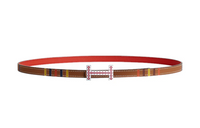 HERMES Swift And Epsom Calfskin Leather Belts Women's Striped Gold/Orange Red Width: 1.3cm
