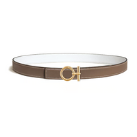 HERMES Calfskin, Gold Plated Leather Belts Women's Brown/White Width 2.4CM