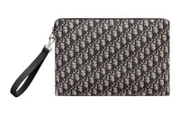 DIOR Embroidered Cow Leather Clutch Unisex Black