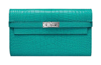 HERMES Kelly Wallet Crocodile Leather Wallet Women's Blue