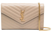 SAINT LAURENT Leather Wallet, Shoulder Bag, Crossbody Bag Regular Women's Dark Beige