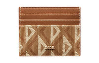 DIOR Smooth Cow Leather Cotton Grey Canvas Card Holder Men's Coffee