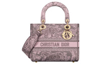 DIOR Lady D-Lite Embroidery Dior Bag Shoulder Bag Crossbody Bag Medium Size Women's Gray & Pink