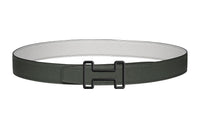 HERMES Leather Belts Men Gray Green/White