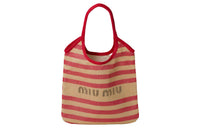 MIU MIU Fabric Blend Linen One Shoulder Handbags Women's Red/Beige