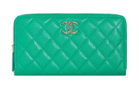 CHANEL Embossed Shiny Calfskin Wallet Women's Green