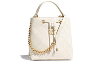 CHANEL Drawstring Cow Leather One Shoulder Handbags Women's White