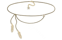 CHANEL Wheat Ear Styling Fringe Chain Waist Chains Women's Gold