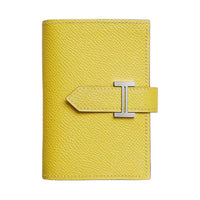 HERMES Bearn Epsom Calfskin Wallet Mini Women's 9R Lime Lemon