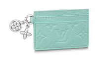 LOUIS VUITTON CHARMS Grained Cow Leather Card Clip Card Holder Women's Macaron Green