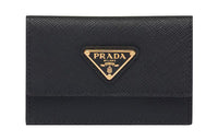 PRADA Saffiano Leather Card Clip Card Holder Women's Black