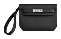 HERMES Kelly Depeches Evergrain Cow Leather Clutch Men's Noir Black