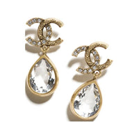 CHANEL Metal Rhinestone Crystal Earrings Women's Gold