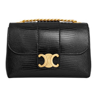 CELINE Victoire Lizard Skin Shoulder Bag Mini Women's Black