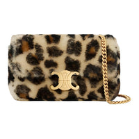 CELINE Sheepskin Leather Handbag Shoulder Bag Women's Leopard Print