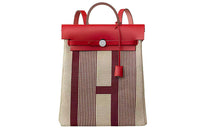 HERMES Herbag Zip Canvas With Leather Handbag Backpack Unisex Bordeaux Red/Light Taupe/Chili Red/Beige
