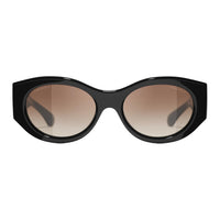 CHANEL Metal Acetate Calfskin Oval Sunglasses Unisex Black
