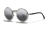 CHANEL Metal Round Sunglasses Women's Black