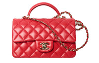 CHANEL 22C Spring Classic Flap CF Lambskin Handbag Women's Red