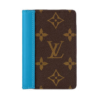 LOUIS VUITTON Pocket Organizer Monogram Macassar Coated Canvas Card Holder Men's Blue & Brown