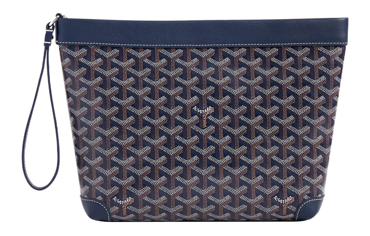 GOYARD Canvas With Calfskin Dog's Teeth Toiletry Bags Storage Bags Clutches Unisex Navy