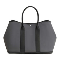 HERMES Garden Party Canvas With Leather Handbag Men's Slate Gray With Black