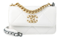 CHANEL 19Bag Shiny Lambskin Crossbody Bag, Shoulder Bag Women's White